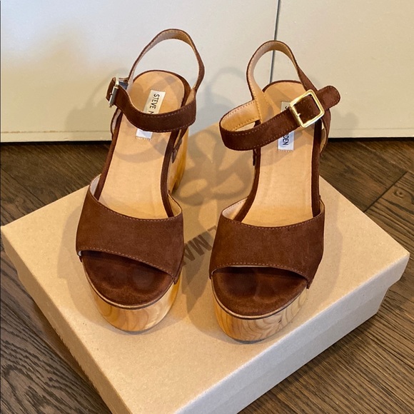 Steve Madden Mindful Chestnut Brown Platform Clog Heels studded size 8 - Picture 1 of 15